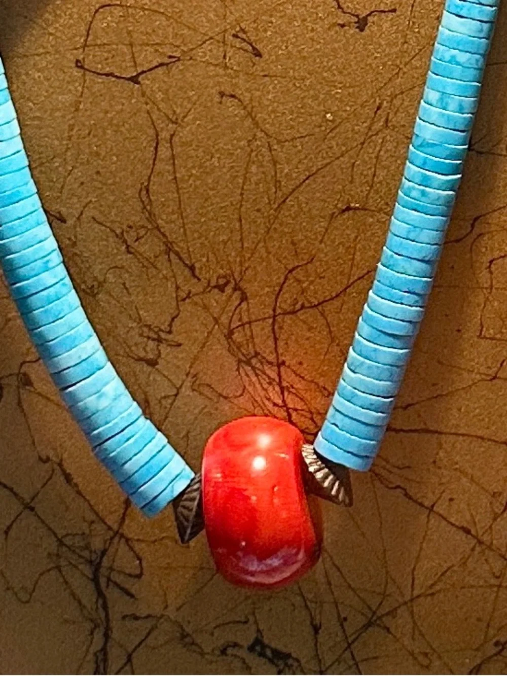 Vibrant Turquoise Necklace with Red Coral Bead Accent